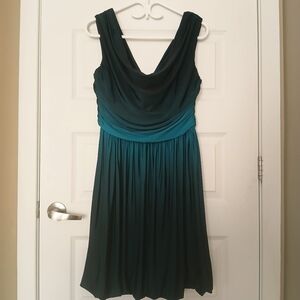 Y2K ombre teal Marina bubble hem dress Sz 14 Large draped